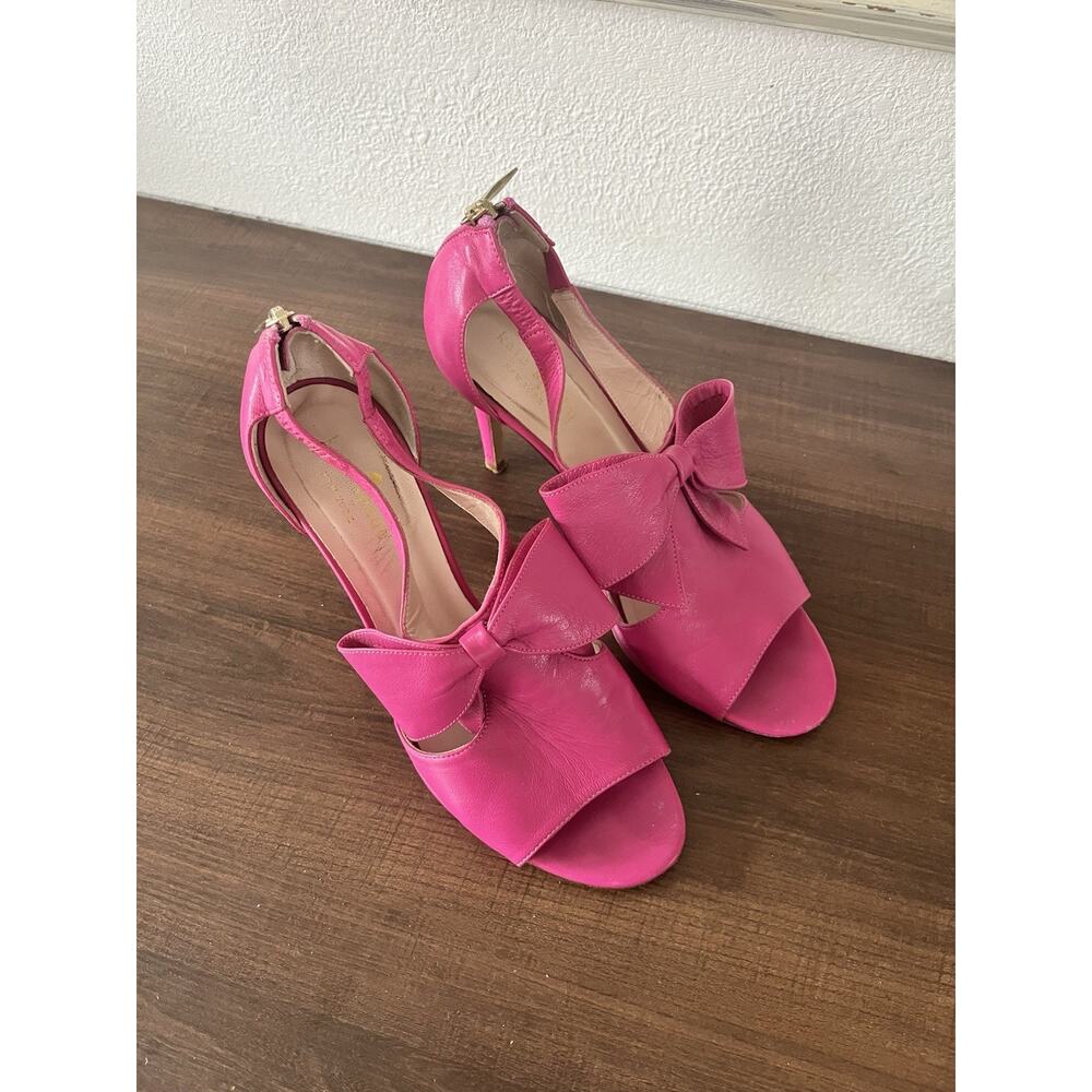Kate Spade Imelda Zip Back Pink Fuschia Bow High Heel Strappy Shoes 7.5